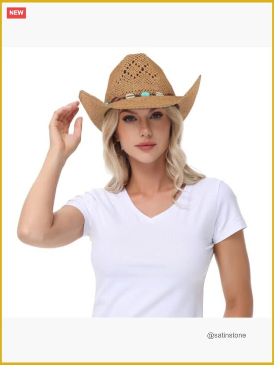 Shapeable Brim Straw Cowgirl Hat Wide Brim Western Sun Protection main image 7
